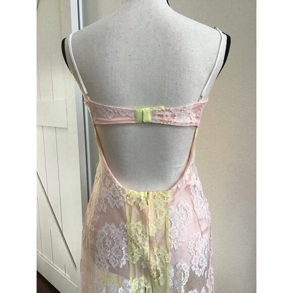 For Love & Lemons NWT Blossom Ombré Pink Yellow Lace Maxi Dress size Medium - Picture 9 of 16